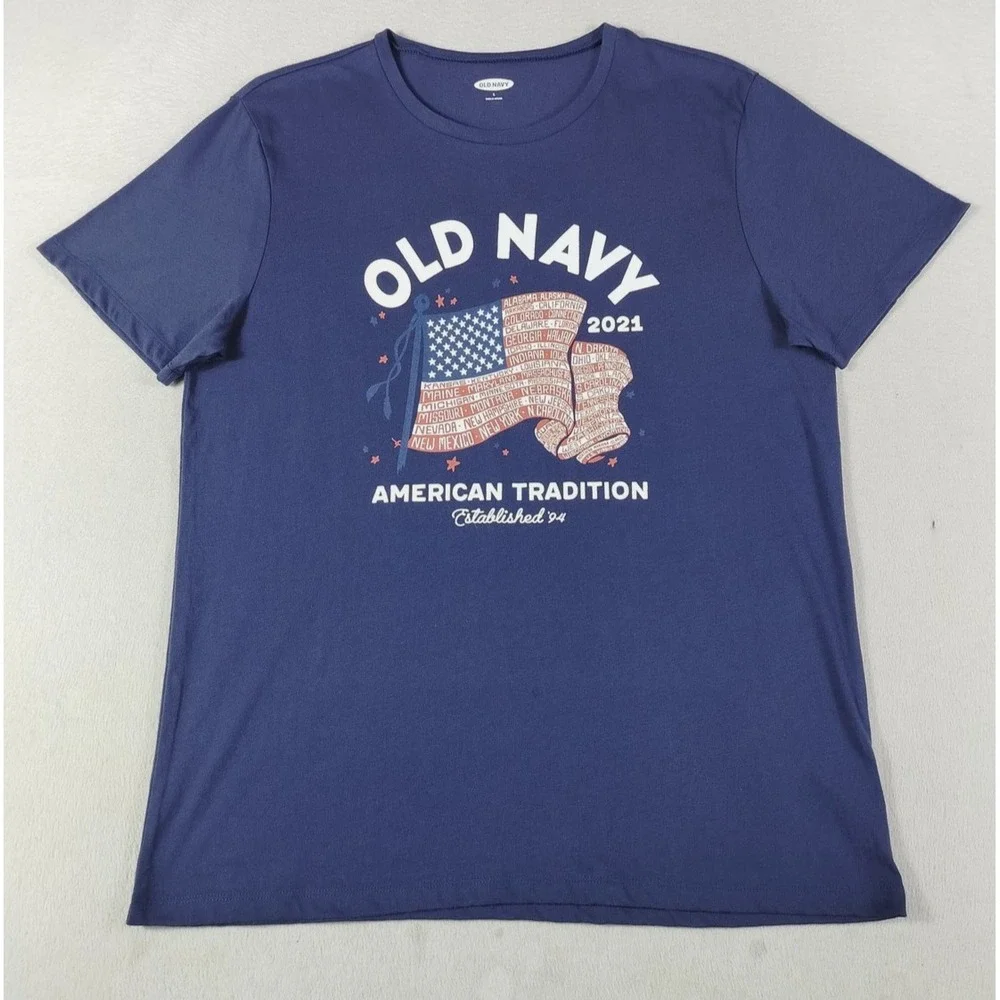 Old Navy Shirt Mens Large Blue American Tradition Graphic Flag USA Patriotic